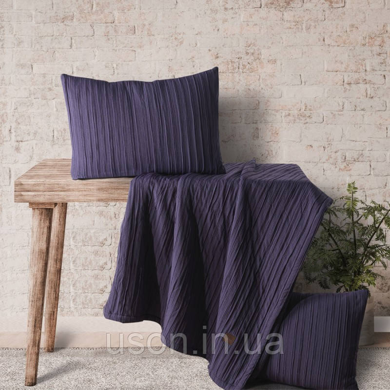 Покривало бавовняне жаккард з наволочками 240x260 Тм Edante Denim колір індиго