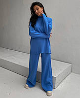 Женский теплый костюмчик двойка свитер+брюки XS-L (42-48) синий