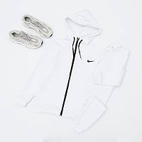Спортивный костюм зимний Nike белый на флисе | комплект теплый с начесом | Зип-худи + Брюки