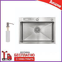 Кухонна мийка 60x45 см Lidz H6045K: неіржавка сталь, полиця для ножів, дозатор для мила, сифон у комплекті