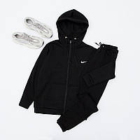 Спортивный костюм зимний Nike на флисе | Зип-худи + Брюки | комплект теплый с начесом черный