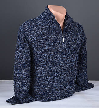 Чоловічий теплий светр із коміром на блискавці великого розміру темно-синій Туреччина 7190 Б