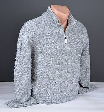 Чоловічий теплий светр із коміром на блискавці великого розміру сірий Туреччина 7191 Б