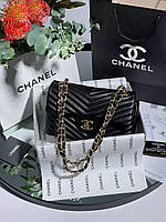 Женская сумка Chanel 2.55 Black Gold Эко кожа