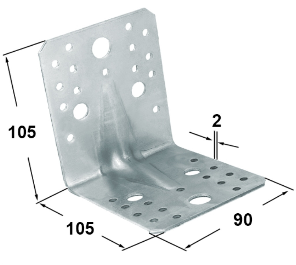 Кутник підсилень 105х105х90х2,0 мм, фото 1