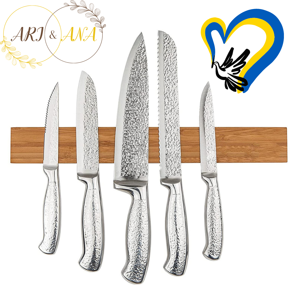 Магнітна професійна планка - тримач Ari&Ana 40см для ножів, преміум-класу з світлого дерева для кріплення на стіні .