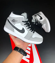 Зимові жіночі кросівки Nike Air Jordan 1 gray сірі взуття Найк Джордан Хутро шкіряні високі