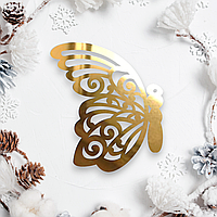 Зеркальная Елочная Игрушка "Бабочка Вензеля" Новогодняя Украшение на Ёлку из Полистирола, 7 см Золото