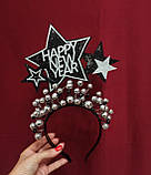 Чорний зі срібним Новорічний обруч з зірками, новорічна зіркова корона, фото 2