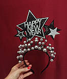 Чорний зі срібним Новорічний обруч з зірками, новорічна зіркова корона, фото 4