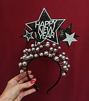 Чорний зі срібним Новорічний обруч з зірками, новорічна зіркова корона