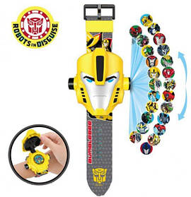 Годинник проєктор дитячий наручний Тачки яскравий годинник із 3d проєктором Трансформер Оптімус Прайм жовтий