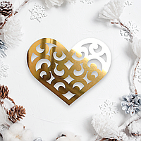 Зеркальная Елочная Игрушка "Сердце Вензеля" Новогодняя Украшение на Ёлку из Полистирола, 7 см Золото