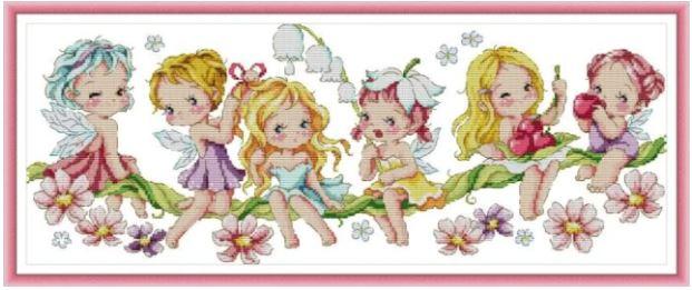 Набір для вишивання за нанесеною на канву схемою "6 Cuties 3". AIDA 14CT printed 58*26 см