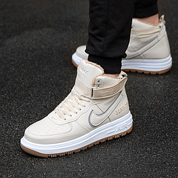 Зимові кросівки чоловічі Nike Air Force 1 High Gore-Tex Lunar Winter Найк Аір Форс високі світло бежеві шкіряні теплі