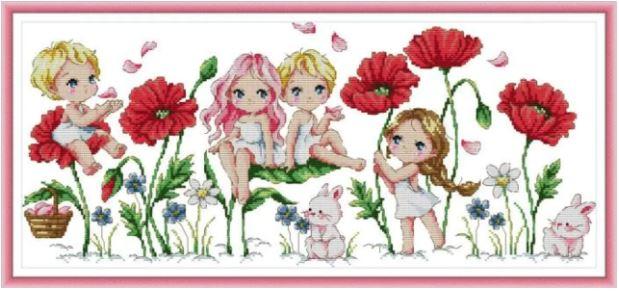Набір для вишивання за нанесеною на канву схемою "6 Cuties 2". AIDA 14CT printed 58*28 см