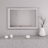 Настенное зеркало в белой раме с патиной серебра 76х106 Black Mirror влагостойкое в ванную комнату