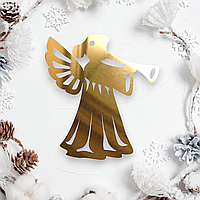 Зеркальная Елочная Игрушка "Ангел с Трубой" Новогодняя Украшение на Ёлку из Полистирола, 7 см Золото