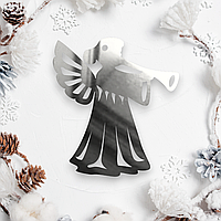 Зеркальная Елочная Игрушка "Ангел с Трубой" Новогодняя Украшение на Ёлку из Полистирола, 7 см Серебро