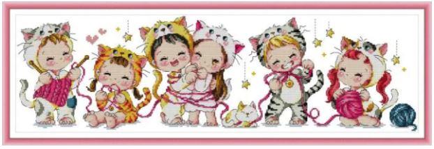 Набір для вишивання за нанесеною на канву схемою "6 Cuties 1". AIDA 14CT printed 62*21 см