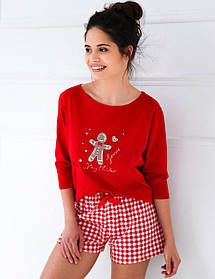 Жіноча піжама джемпер і шорти в клітинку бавовна Sensis Hazel-К червона розмір 42 S