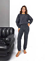 Шикарный стильный уютный мягкий махровый женский домашний костюм (махровая женская пижама). Арт-3301/14 графит