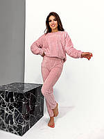 Шикарний стильний м'який махровий жіночий домашній костюм (махрова жіноча піжама). Арт-3301/14 пудра