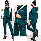 Стильний трикотажний теплий жіночий костюм-трійка: штани + худі +жилетка на хутрі р.42-48. Арт-3304/14, фото 3