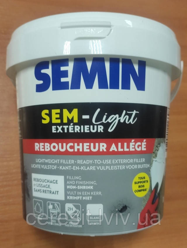 Шпаклівка для ремонту фасадних тріщин SEMIN SEM LIGHT EXTERIEUR (для зовнішніх поверхонь) 1л