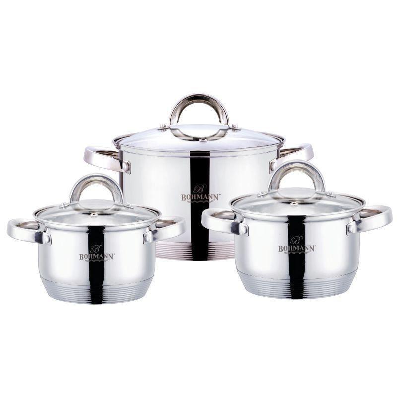 Набір каструль Bohmann BH-06-295, 6 предметів нержавіюча сталь, для індукції