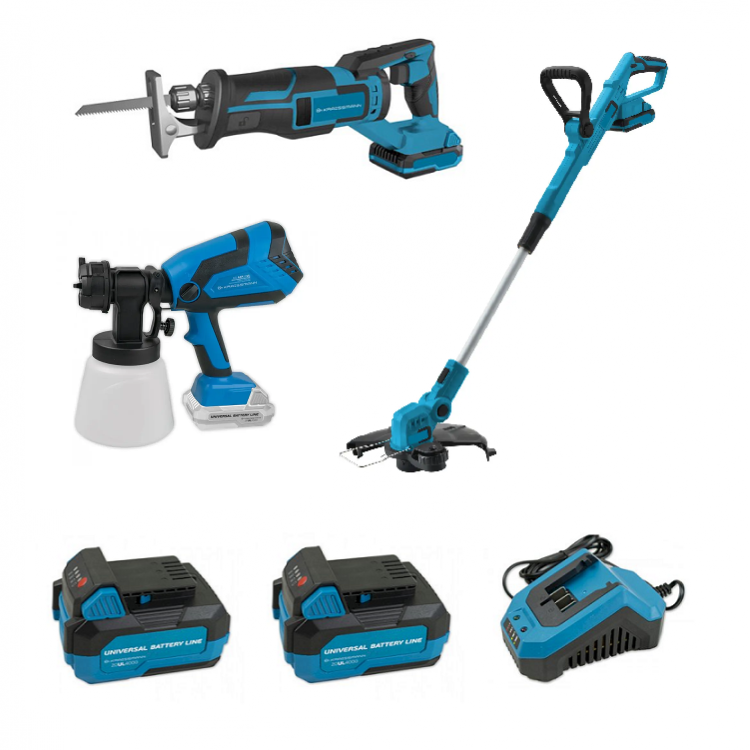 Комплект Kraissmann 20UL (Краскопульт, шабельна пила, електрокоса, 2 АКБ, зарядне), фото 1