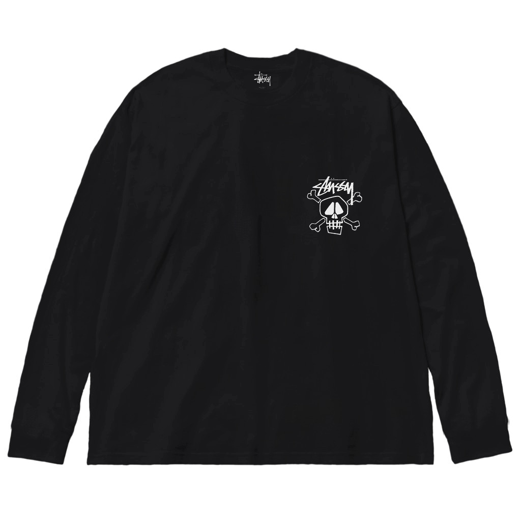 Черный лонгслив Stussy Skull Graphic Logo унисекс Стусси Стасси