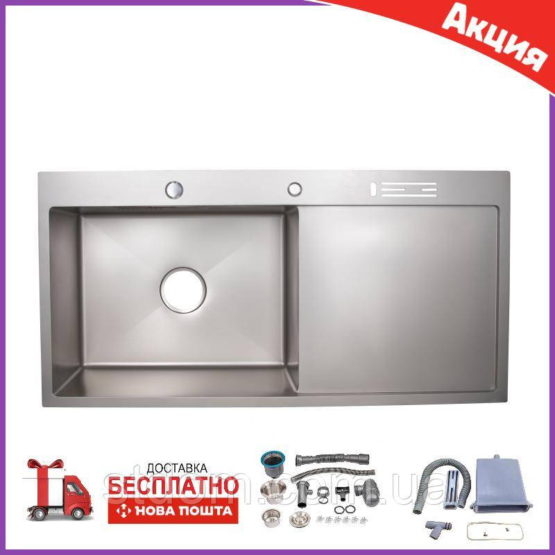 Кухонна мийка Lidz LH10050B 100x50 см із неіржавкої сталі з полицею для ножів