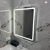 Прямоугольное зеркало с «фронтальной» LED подсветкой 60*80 см в ванную комнату, гостиную, спальню