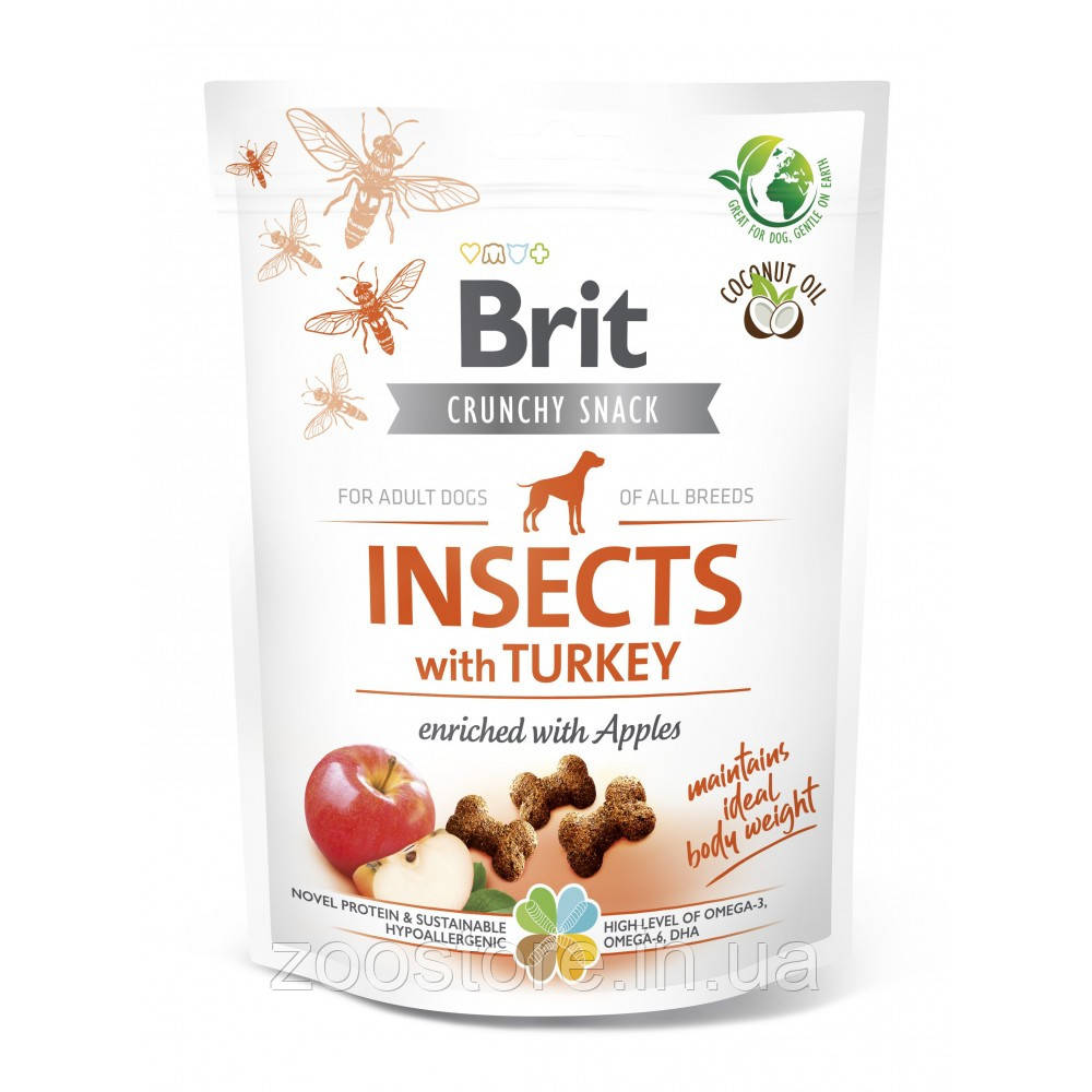 Ласощі для собак Brit Care Dog Crunchy Cracker Insects для підтримки ваги, комахи, індичка та яблуко, 200 г