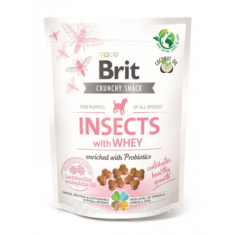 Ласощі для цуценят Brit Care Dog Crunchy Cracker Puppy Insects для росту, комахи, сироватка і пробіотики, 200 г