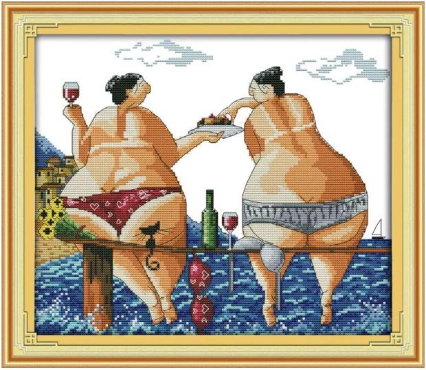 Набір для вишивання за нанесеною на канву схемою "Enjoy in beach". AIDA 14CT printed 36*32 см, фото 1