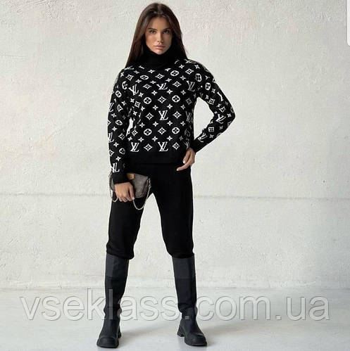 Louis Vuitton вязаный яркий черный женский спортивный костюм стильный ...