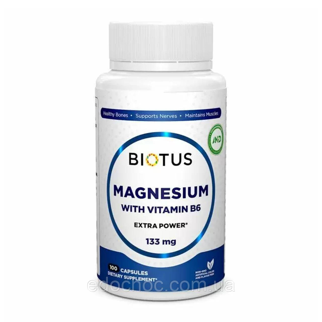 Магній з вітаміном В6 (Magnesium with Vitamin B6) 133.3 мг/8.3 мг 100 капсул BIO-530197