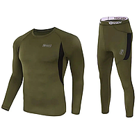 Чоловічий комплект термобілизни Wellbery Олива (XL), термобілизна (кофта + штани), термоодяг