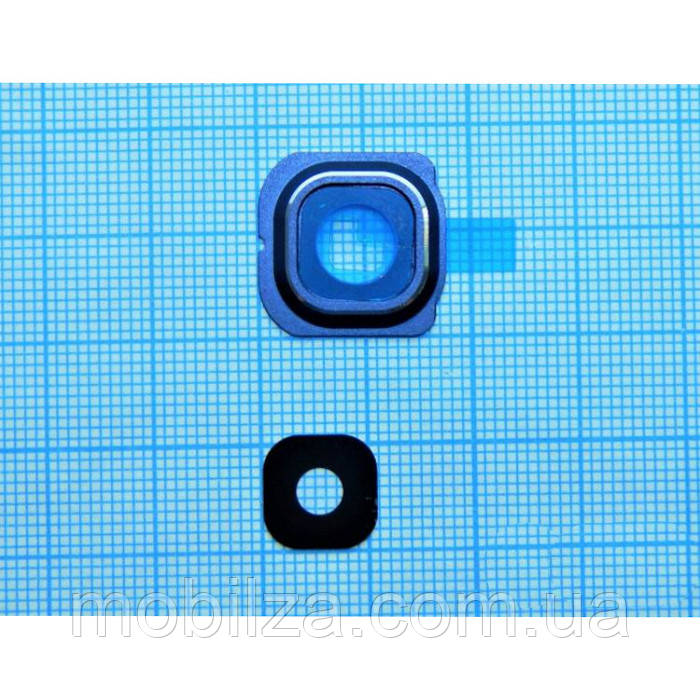 Скло камери для Samsung S6 Edge / G925 з рамкою Blue, фото 1