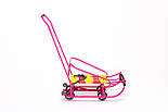 Санки на колесах Патріот-2 рожеві з жовто-червоними рейками, фото 2