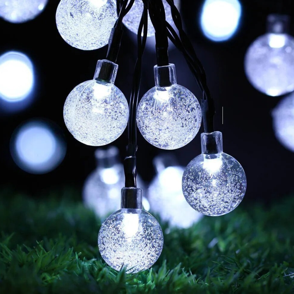 Світлодіодна вулична гірлянда "Кульки прозорі" 40 LED, 8м + перехідник, 220V, IP44 Білий