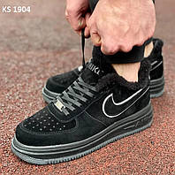Зимові чоловічі кросівки Nike Air Force 1 Low, замша з хутром, чорний колір. В'єтнам 40-44