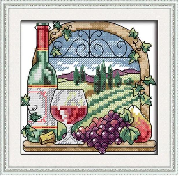 Набір для вишивання за нанесеною на канву схемою "Wine estate ". AIDA 14CT printed , 15*15 см