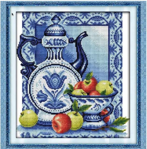 Набір для вишивання за нанесеною на канву схемою "Blue and white porcelain (1)". AIDA 14CT printed, 34*36 см