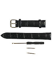 (Укр) Ремінець для годинника універсальний Genuine Leather Croco 18мм- чорний
