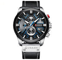 Мужские часы наручные механические черные с серым Curren Kasper Adver Чоловічий годинник наручний механічний