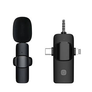 Петличний бездротовий мікрофон з шумопоглинанням та акумулятором, Lightning, для камери, планшета, смартфона