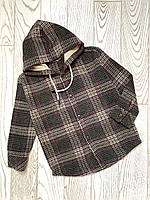 Детская теплая шерстяная клетчастая рубашка 116-134 с капюшоном